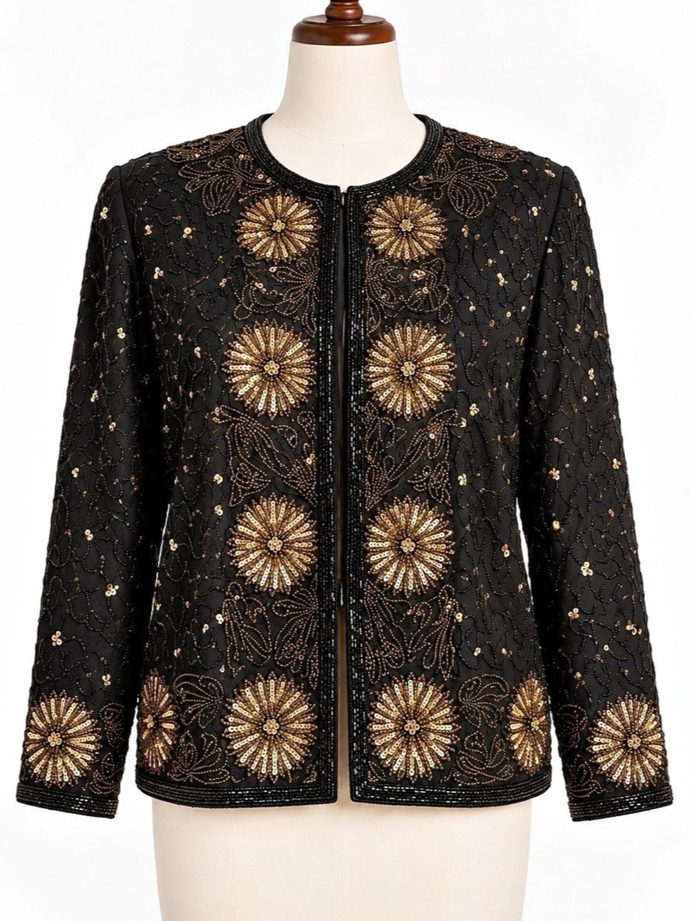 Brillante by J.A. Black & Gold Embellished Silk Jacket XL Like New